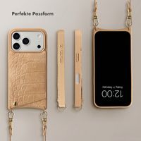Selencia Nova Croco HandyHülle mit Kordel und Kartenhalter Apple iPhone 17 Pro - Toasted Almond