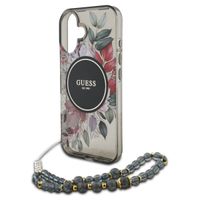 Guess MagSafe IML Flowers Case mit Beads Strap Apple iPhone 16 - Schwarz
