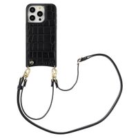 Selencia Nova Croco HandyHülle mit Kordel und Kartenhalter Apple iPhone 15 Pro - Schwarz