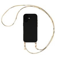 Selencia Rivièra MagSafe Backcover mit abnehmbaren Haken für das Apple iPhone 16 - Velvet Black + Sleek Chain (130 cm) - Gold