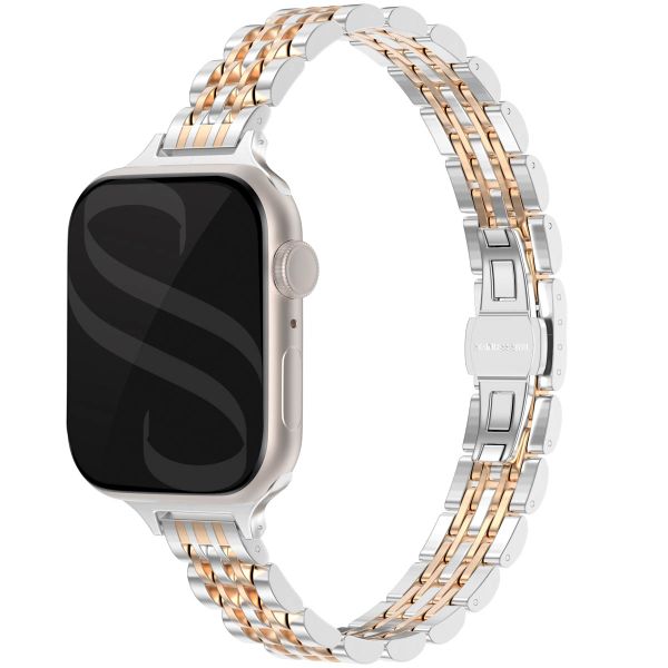 Selencia Jubilee inspiriertes schmales Edelstahlarmband für Apple Watch Series 1 t/m 9 / SE (38/40/41 mm) | Series 10 / 11 (42 mm) - Zilver & Rosé Goud / Silver & Rose Gold