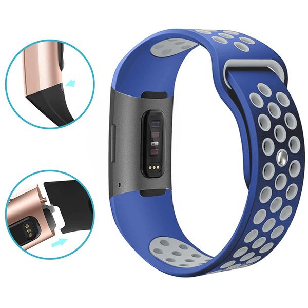 imoshion Silikonband Sport Fitbit Charge 3 / 4 - Blau / Weiß