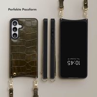Selencia Nova Croco HandyHülle mit Kordel und Kartenhalter Samsung Galaxy S25 FE - Dark Olive