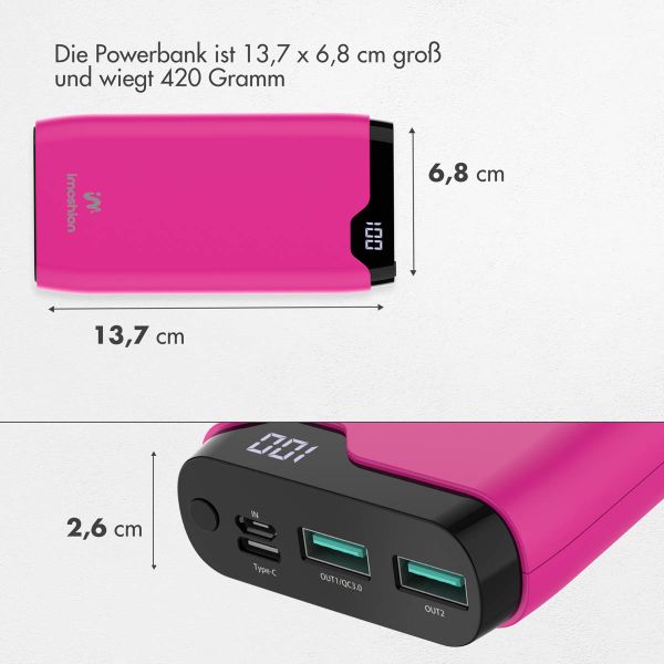 imoshion Powerbank - 20.000 mAh - Schnelles Aufladen und Power Delivery - Hot Pink