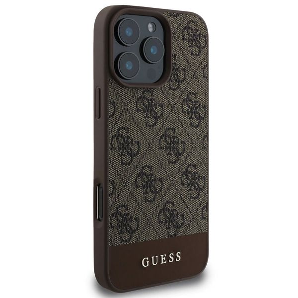 Guess Bottom Stripe 4G Back Cover für das iPhone 16 Pro - Braun