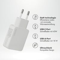 Accezz Ultra Slim GaN Ladegerät - USB-C + USB-A - 45 W - Weiß