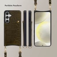 Selencia Nova Croco HandyHülle mit Kordel und Kartenhalter Samsung Galaxy S24 / S25 - Dark Olive