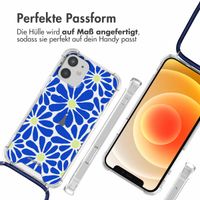 imoshion Design Hülle mit Band für das iPhone 12 Mini - Cobalt Blue Flowers Connect