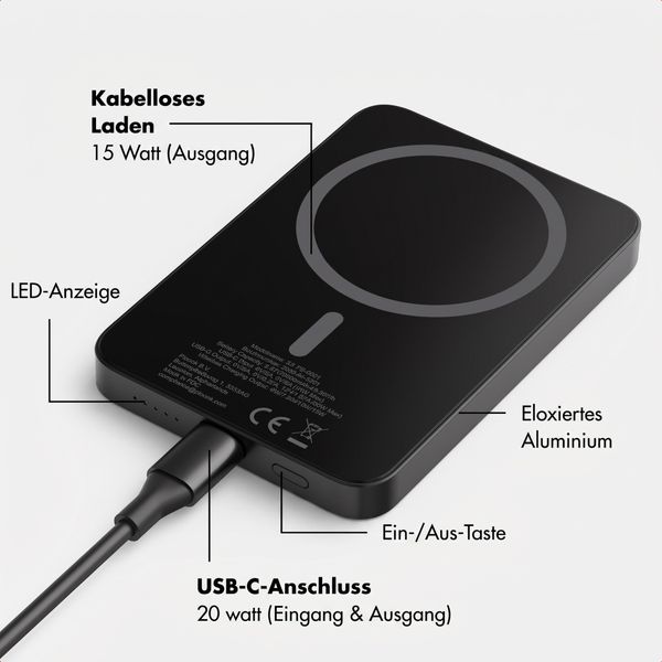 Selencia Vivid Powerbank 5.000 mAh - MagSafe und Qi - Black / Silk Spirit