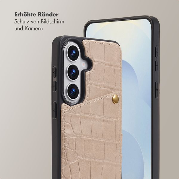 Selencia Nova Croco HandyHülle mit Kordel und Kartenhalter Samsung Galaxy S26 - Beige