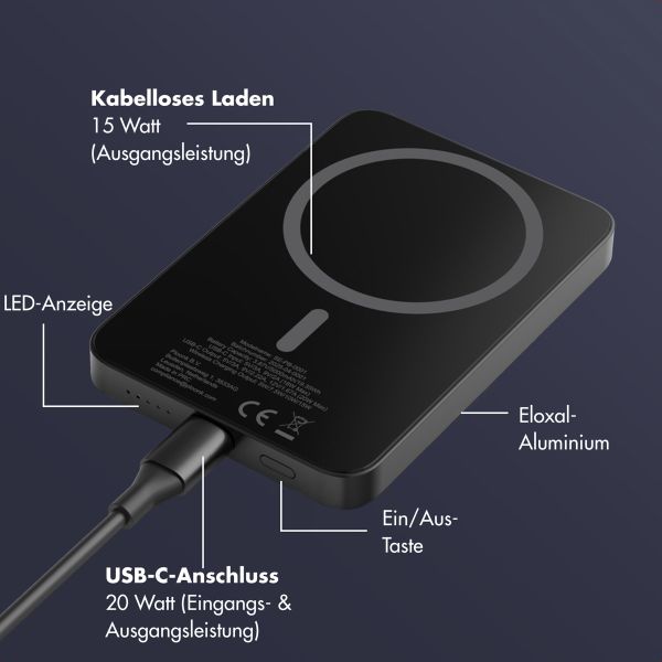 Selencia Vivid Powerbank 5.000 mAh - MagSafe und Qi2 - Schwarz / Chic Marble Black