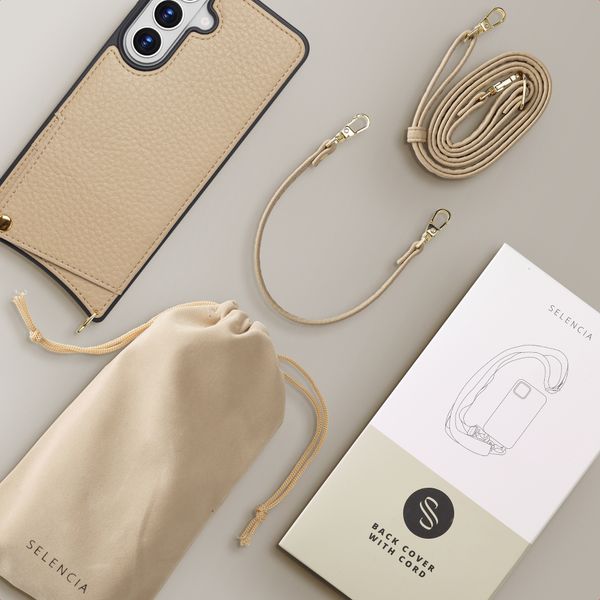 Selencia Nova HandyHülle mit Kordel und Kartenhalter Samsung Galaxy S26 Plus - Beige