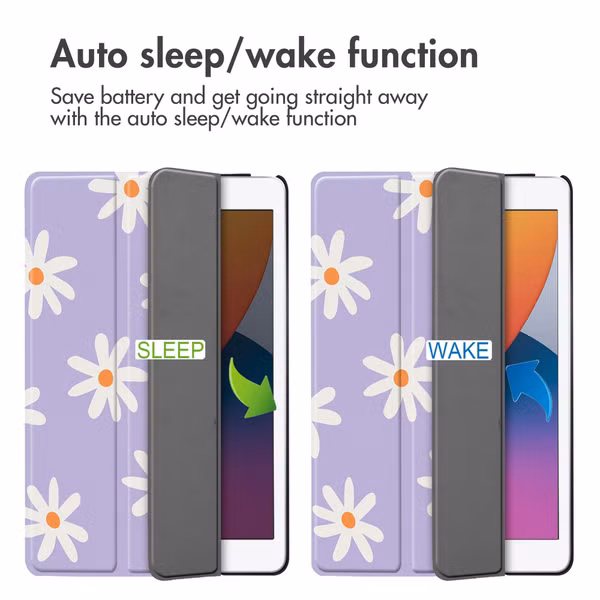 imoshion Design Trifold Klaphülle Apple iPad 9 (2021) 10.2 Zoll / iPad 8 (2020) 10.2 Zoll / iPad 7 (2019) 10.2 Zoll - Flowers Distance