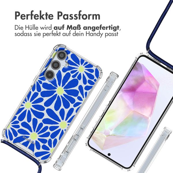 imoshion Design Hülle mit Band für das Samsung Galaxy A35 - Cobalt Blue Flowers Connect