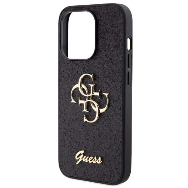 Guess 4G Metal Logo Back Cover mit Glitter Apple iPhone 15 Pro - Schwarz