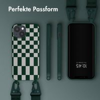 Selencia Silikonhülle design mit abnehmbarem Band für das iPhone 15 Plus - Irregular Check Green