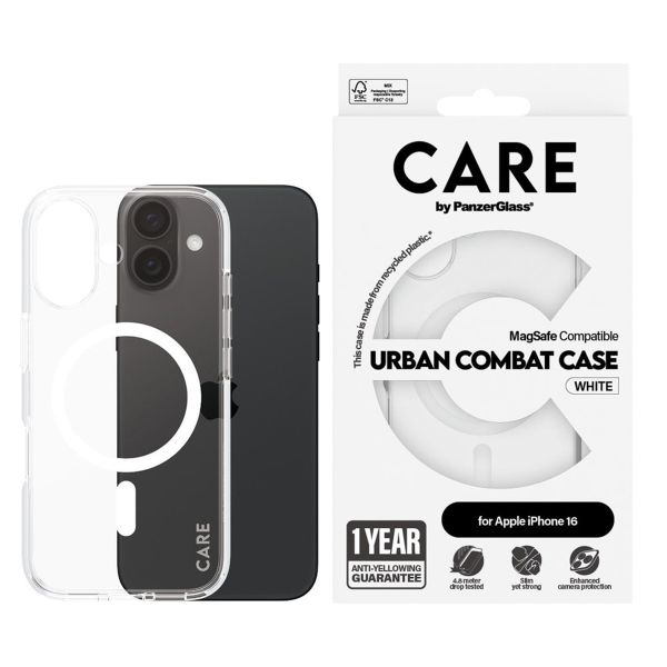 PanzerGlass CARE Urban Combat Case MagSafe für das iPhone 16 - Transparent / Weiß