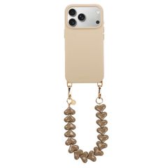 Selencia Rivièra MagSafe Backcover mit abnehmbaren Haken für das Apple iPhone 17 Pro Max - Milky Latte + Lova Handykette - Mocha Brown