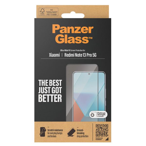 PanzerGlass Ultra-Wide Fit Antibakterieller Displayschutz für das Xiaomi Redmi Note 13 Pro (5G) / Poco X6