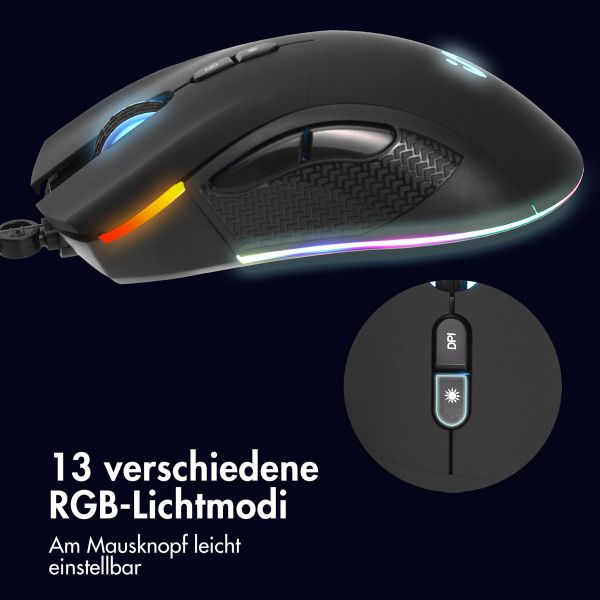 imoshion Gaming-Maus mit RGB-Beleuchtung - Kabelgebundene Gaming-Maus mit USB-A-Anschluss - Schwarz