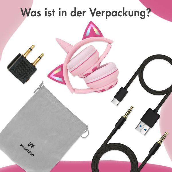 imoshion Kabellose Kinderkopfhörer Unicorn LED Light - Dezibelbegrenzer - Mit AUX-Kabel - Pink / Hot Pink