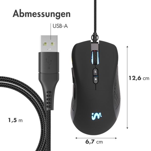 imoshion Gaming-Maus mit RGB-Beleuchtung - Kabelgebundene Gaming-Maus mit USB-A-Anschluss - Schwarz