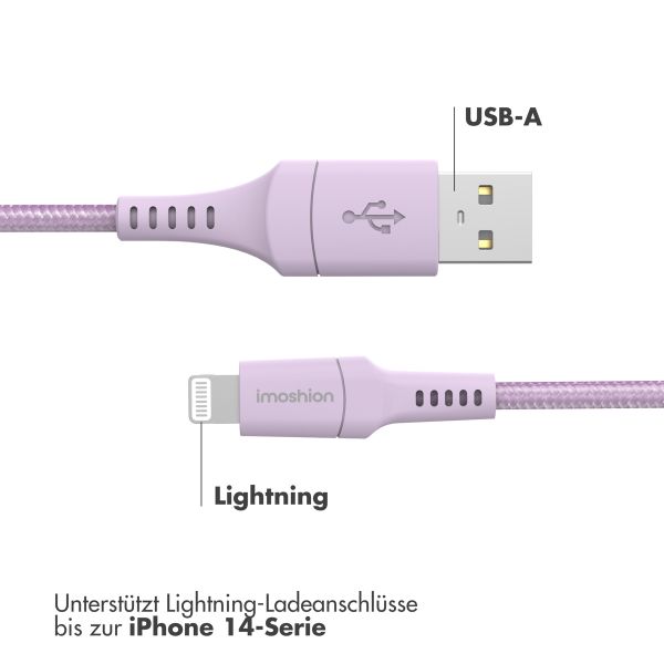 imoshion ﻿Lightning- auf USB-Kabel – nicht MFi-zertifiziert – Geflochtenes Gewebe – 1 m – Lila