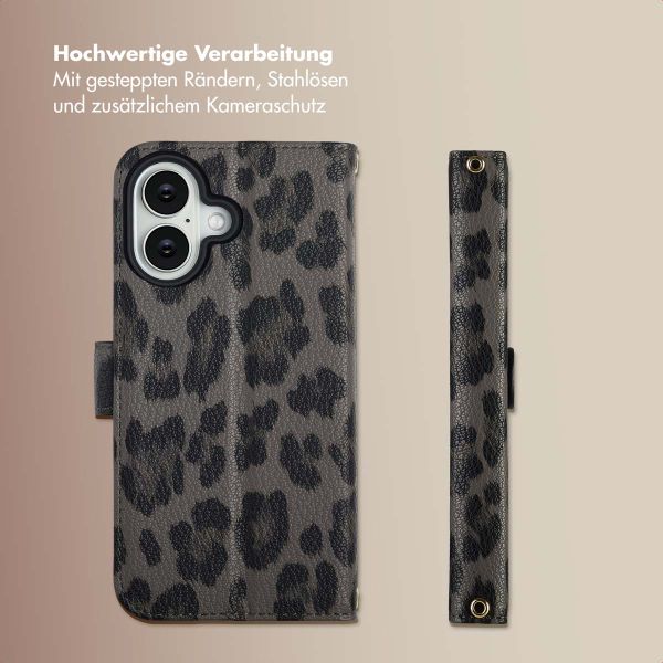 Selencia Sabi Klapphülle mit Leopardenmuster Apple iPhone 16 - Midnight Black