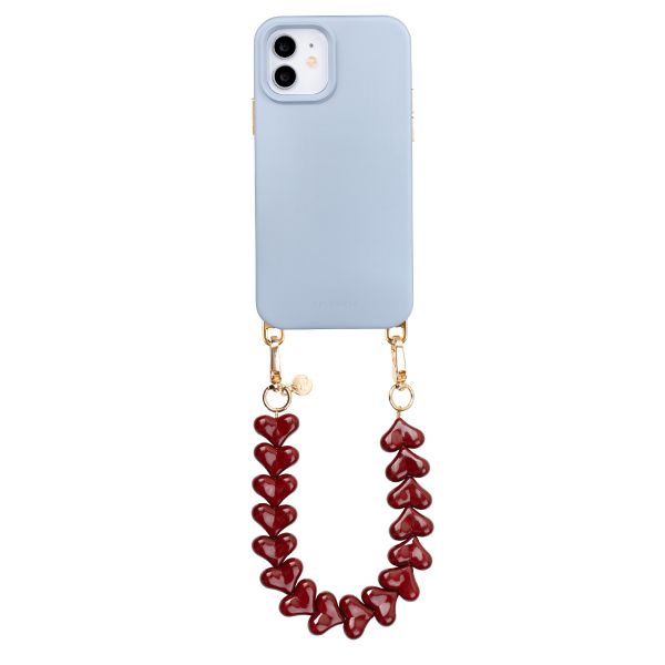 Selencia Rivièra MagSafe Backcover mit abnehmbaren Haken für das Apple iPhone 12 / 12 Pro - Powder Blue + Lova Handykette - Burgundy