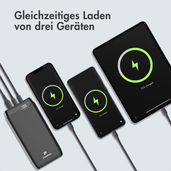 imoshion Powerbank 27.000 mAh + Accezz Ultra Slim GaN Ladegerät + Accezz USB-C- auf USB-C-Kabel - 1 Meter - Schwarz