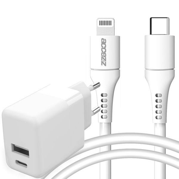 Accezz Wand-Ladegerät mit MFI-zertifiziertem Lightning- auf USB-C-Kabel - 20 Watt - 1 m - Weiß