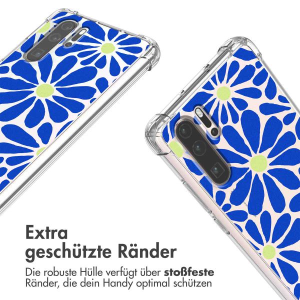 imoshion Design Hülle mit Band Huawei P30 Pro - Cobalt Blue Flowers Connect