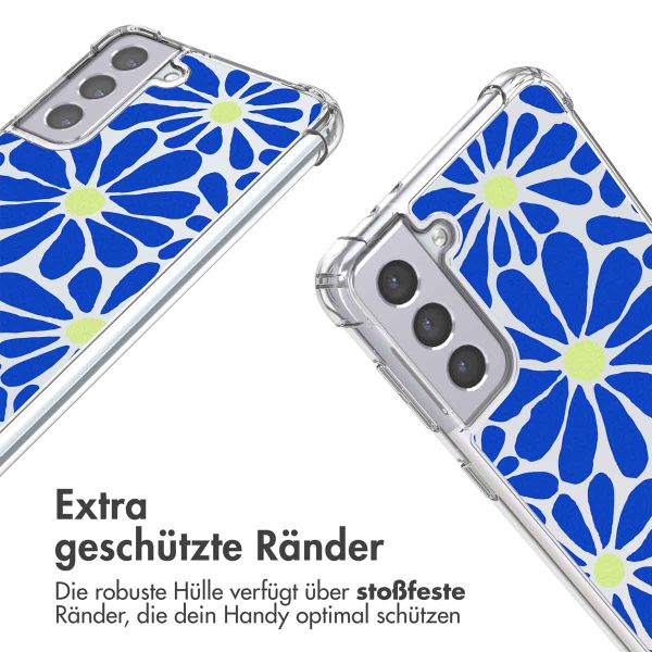 imoshion Design Hülle mit Band für das Samsung Galaxy S21 Plus - Cobalt Blue Flowers Connect