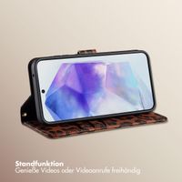 Selencia Sabi Klapphülle mit Leopardenmuster Samsung Galaxy A55 - Mocha Brown