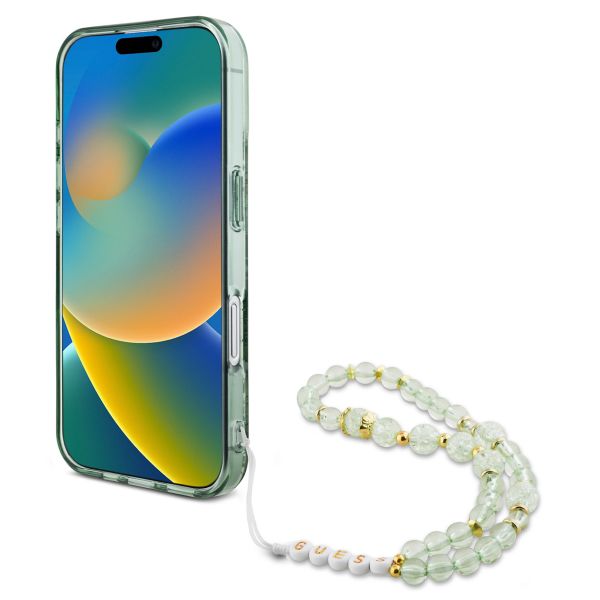 Guess MagSafe IML Flowers Case mit Beads Strap für das Apple iPhone 16 - Green