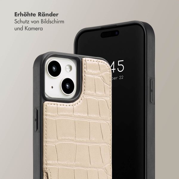 Selencia Nova Croco Back Cover mit Band und Kartenfach für das iPhone 15 - Beige