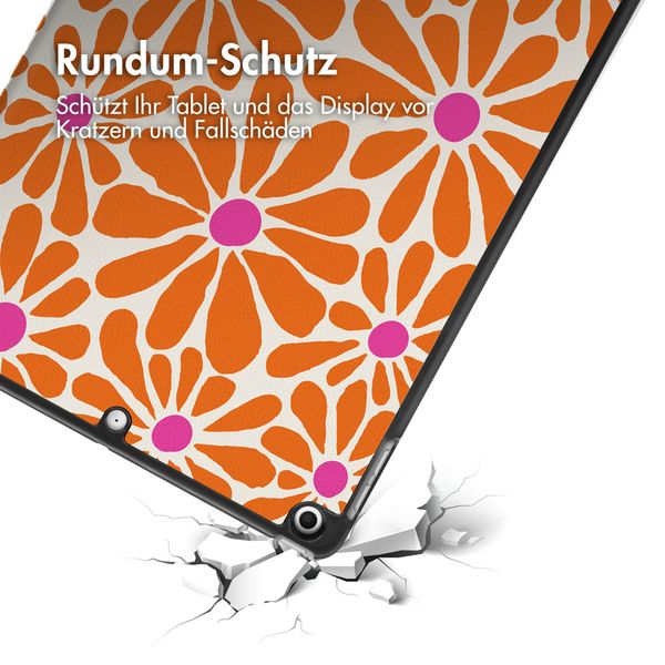 imoshion Design Trifold Klaphülle Apple iPad 9 (2021) 10.2 Zoll / iPad 8 (2020) 10.2 Zoll / iPad 7 (2019) 10.2 Zoll - Orange Flower Connect