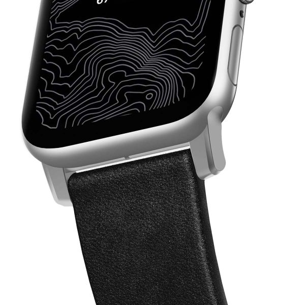 Nomad Modernes Lederarmband für die Apple Watch Series 1 bis 10 / SE / Ultra (2) (44/45/46/49 mm) - Schwarz/Silber