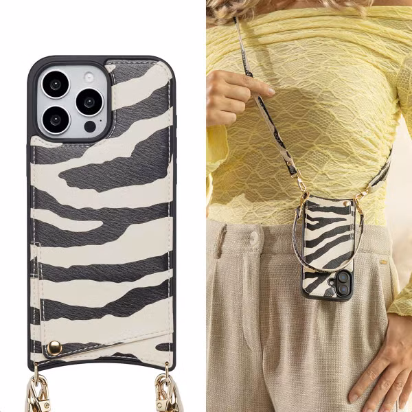 Selencia Nova HandyHülle mit Kordel und Kartenhalter Apple iPhone 16 Pro Max - Zazzy Zebra