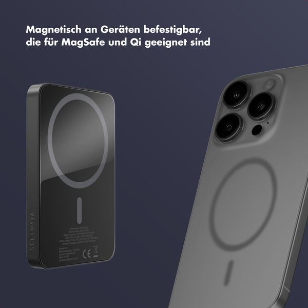 Selencia Vivid Powerbank 5.000 mAh - MagSafe und Qi - Schwarz / Chic Marble Black