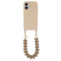Selencia Rivièra MagSafe Backcover mit abnehmbaren Haken für das Apple iPhone 16 - Milky Latte + Lova Handykette - Mocha Brown
