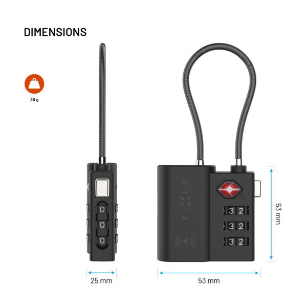 Fixed Tag Lock mit Apple Find My Unterstützung - TSA Reiseschloss für den Koffer - Schwarz