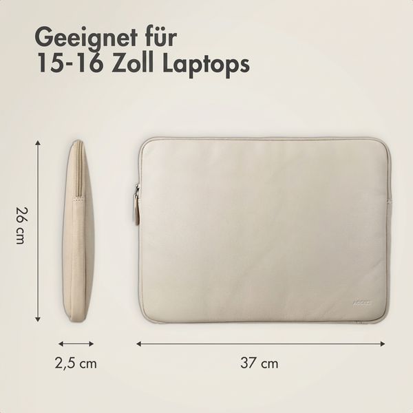 Accezz Leather Laptop Hülle mit Reißverschluss 15-16 Zoll - Laptop Sleeve - Beige