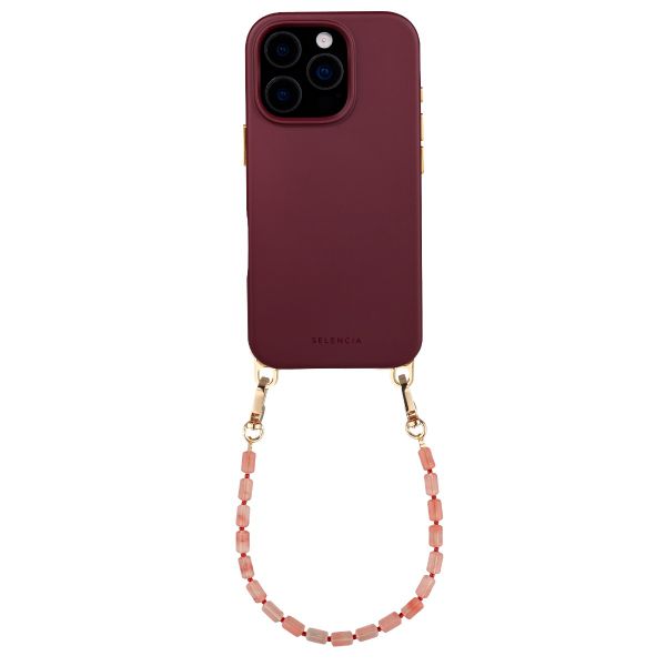 Selencia Rivièra MagSafe Backcover mit abnehmbaren Haken für das Apple iPhone 16 Pro - Bold Burgundy + Sorbet Pop Handykette - Pink