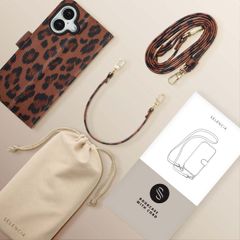Selencia Sabi Klapphülle mit Leopardenmuster Apple iPhone 16 - Mocha Brown