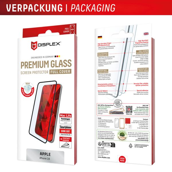Displex Bildschirmschutzfolie Real Glass Full Cover Apple iPhone 16