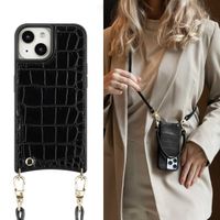 Selencia Nova Croco HandyHülle mit Kordel und Kartenhalter Apple iPhone 15 - Schwarz