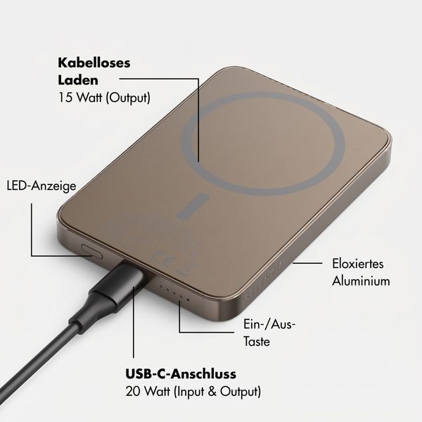 Selencia Vivid Powerbank 5.000 mAh - MagSafe und Qi - Desert Gold / Rebel Crush