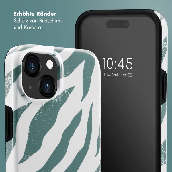 Selencia Vivid Tough Back Cover für das iPhone 15  - Colorful Zebra Pine Blue