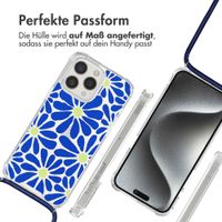 imoshion Design Hülle mit Band Apple iPhone 15 Pro - Cobalt Blue Flowers Connect